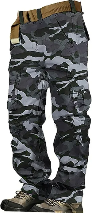 Men's Active Basic Fleece Joggers Overalls with Large Pockets Loose Soft Sweatpants Hiking Drawstring Tactical Pants