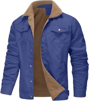 Men's Cargo Jacket Winter Thicken Lined Sherpa Jackets Winter Warm Turn-down Collar Coats Multi Pockets Plus Size