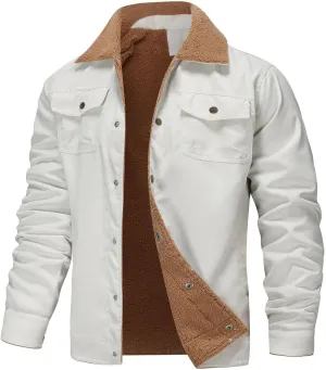 Men's Cargo Jacket Winter Thicken Lined Sherpa Jackets Winter Warm Turn-down Collar Coats Multi Pockets Plus Size