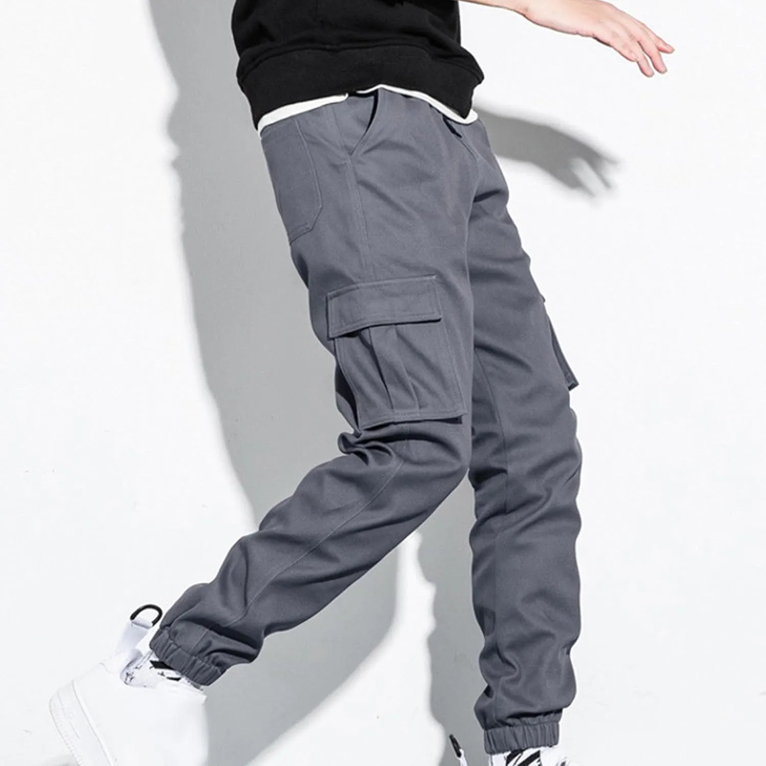 Men's Cargo Pants Lightweight Elastic Waist Pants Baggy Jogger Pants Outdoor Hiking Pants Athletic Pants with Pockets