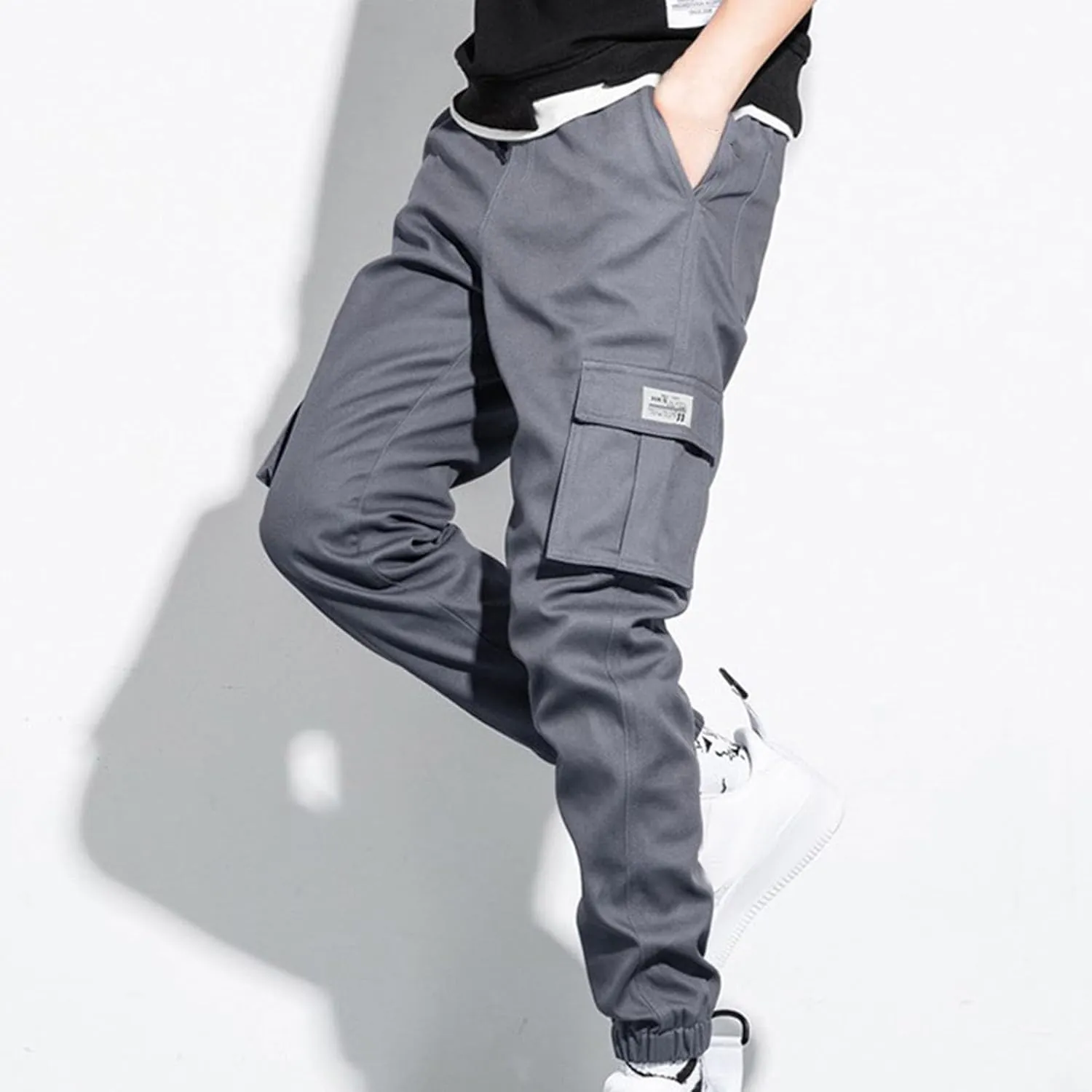 Men's Cargo Pants Lightweight Elastic Waist Pants Baggy Jogger Pants Outdoor Hiking Pants Athletic Pants with Pockets