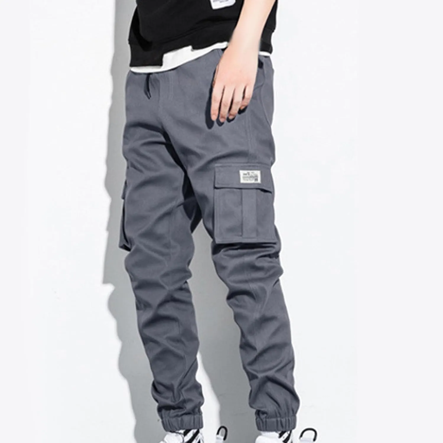 Men's Cargo Pants Lightweight Elastic Waist Pants Baggy Jogger Pants Outdoor Hiking Pants Athletic Pants with Pockets