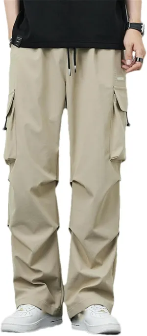 Men's Cargo Pants with Adjustable Drawstring Waist - Stylish Utility Trousers for Outdoor and Casual Wear