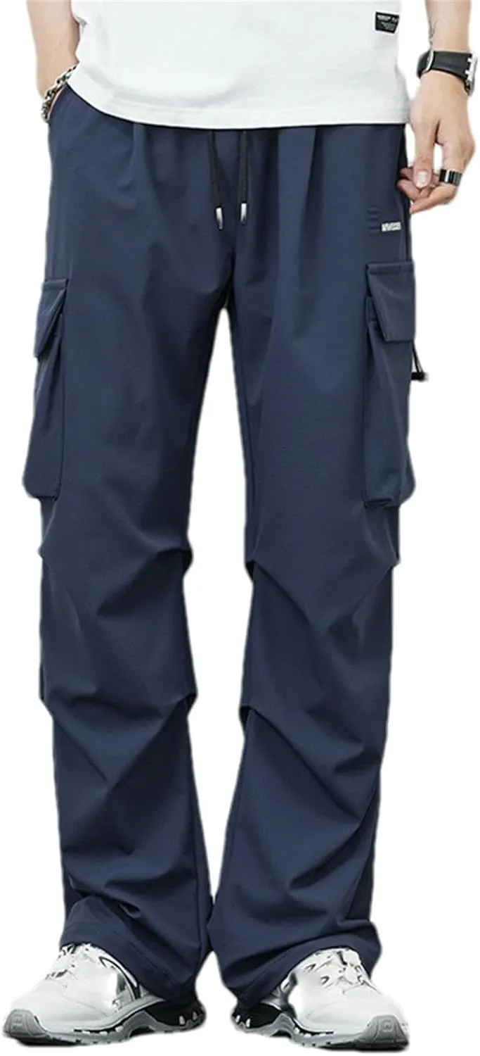 Men's Cargo Pants with Adjustable Drawstring Waist - Stylish Utility Trousers for Outdoor and Casual Wear