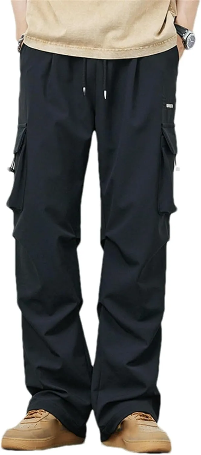 Men's Cargo Pants with Adjustable Drawstring Waist - Stylish Utility Trousers for Outdoor and Casual Wear