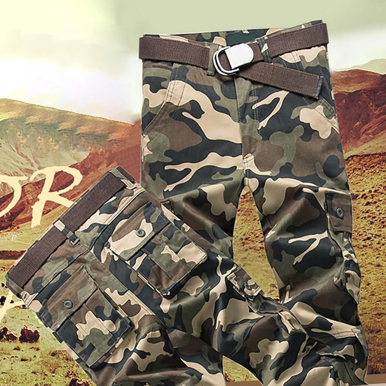 Men's Cargo Sweatpants Fleece Joggers with Large Pockets Loose Soft Pants Rainproof Open Bottom Athletic Pants Men