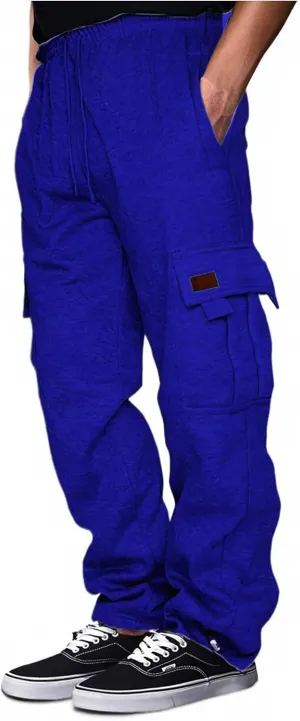 Men's Cargo Sweatpants Heavyweight Fleece Joggers Loose Fit Open Bottom Workout Athletic Pants with Pockets