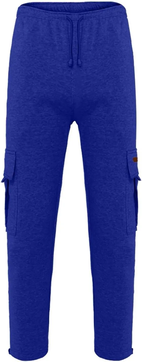 Men's Cargo Sweatpants Heavyweight Fleece Joggers Loose Fit Open Bottom Workout Athletic Pants with Pockets