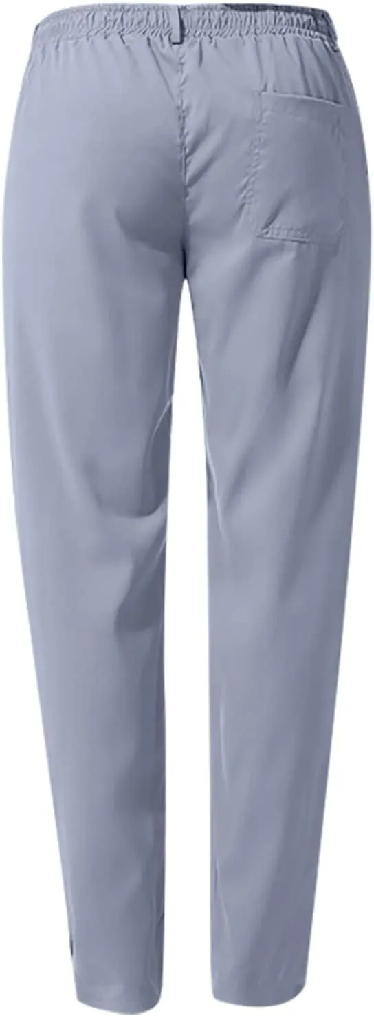 Men's Drawstring Linen Pants Lightweight Casual Regular Fit Elastic Waist Twill Pant Straight Summer Beach Trousers