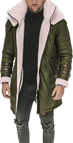 Mens Faux Lambskin Swedish Bomber Coat Long Jackets Fleece Sherpa Lined Leather Jacket Fur Coats for Men