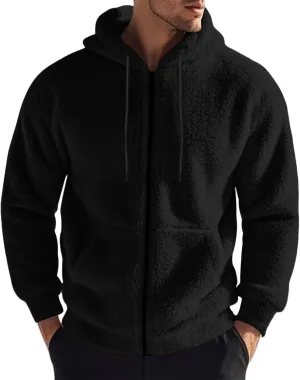 Men's Fuzzy Sherpa Jackets Fleece Hoodie Casual Warm Winter Coat Long Sleeve Full Zip Hoodies Thermal Coat Outerwear