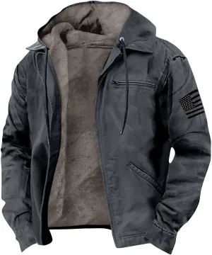 Mens Heavyweight Jacket Sherpa Lined Fleece Hooded Jacket Warm Winter Coat Full Zip Plus Size Thicked Thermal Hoodies