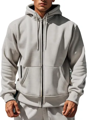 Men's Hooded Sweatshirts Fleece Jackets Warm Comfortable Solid Color Zipper Coats Long Sleeves Autumn Winter