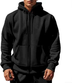 Men's Hooded Sweatshirts Fleece Jackets Warm Comfortable Solid Color Zipper Coats Long Sleeves Autumn Winter