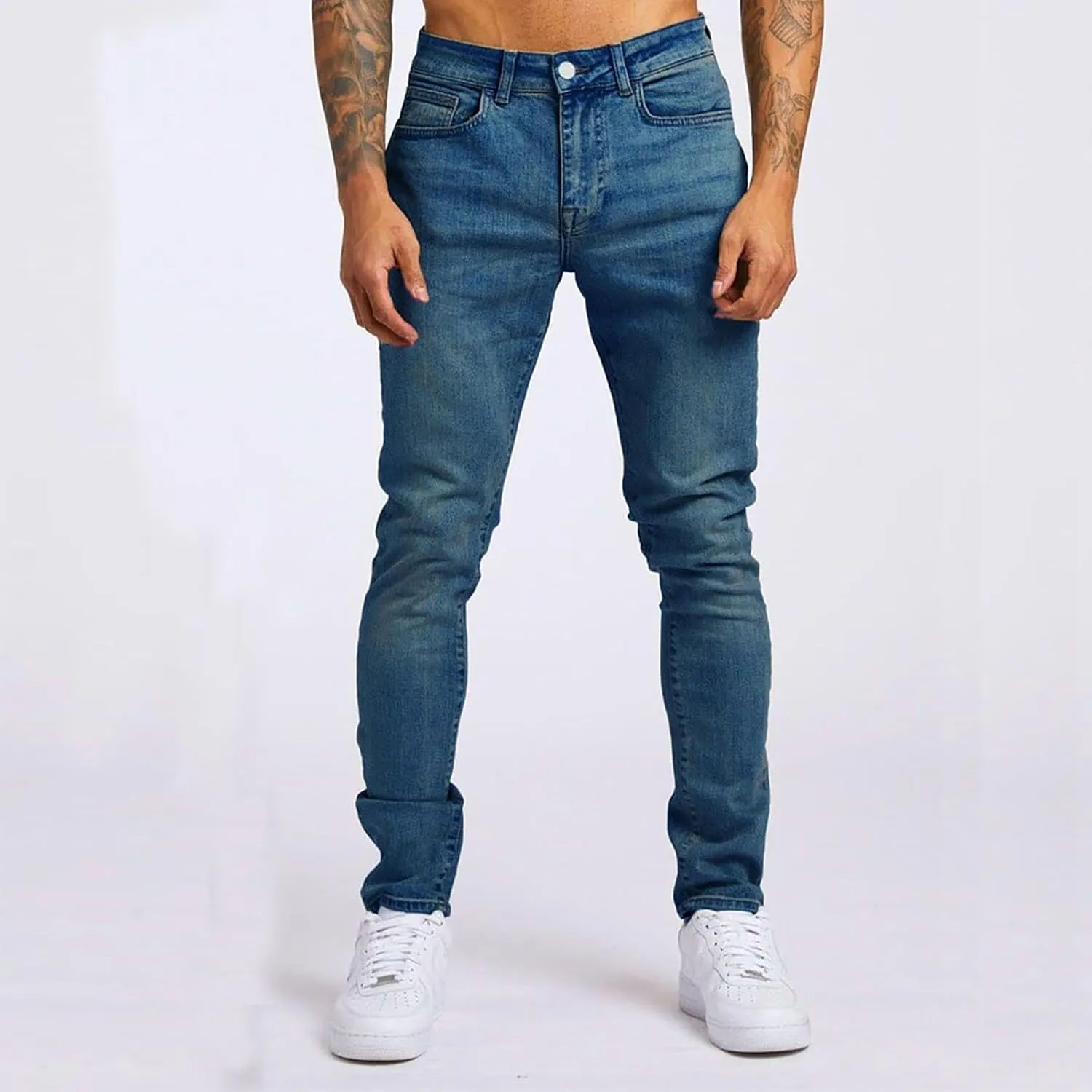 Mens Jeans Vintage Skinny Slim Fit Tapered Leg Denim Pants Casual Fashion Heavyweight Outdoor Hiking Classic Trousers