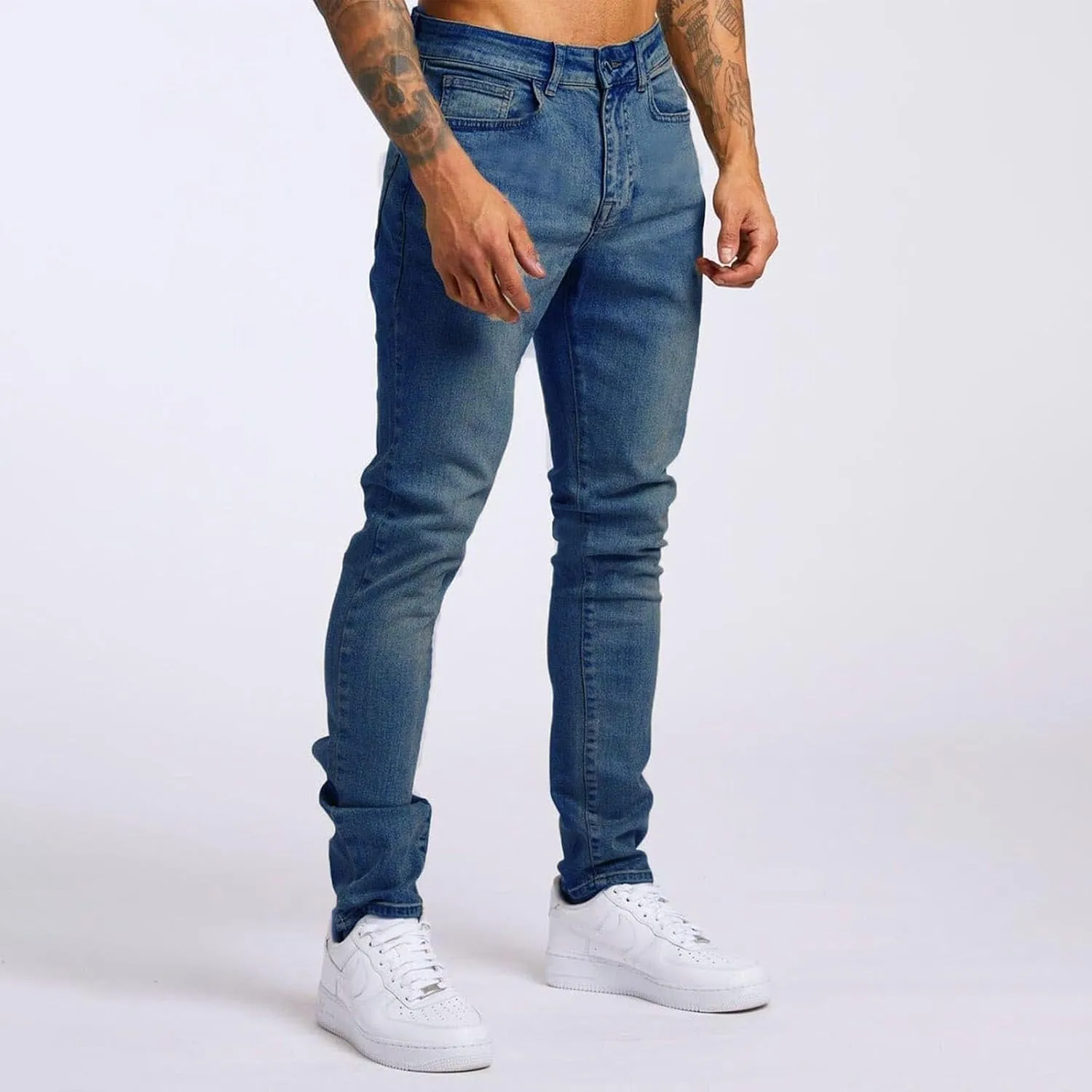 Mens Jeans Vintage Skinny Slim Fit Tapered Leg Denim Pants Casual Fashion Heavyweight Outdoor Hiking Classic Trousers
