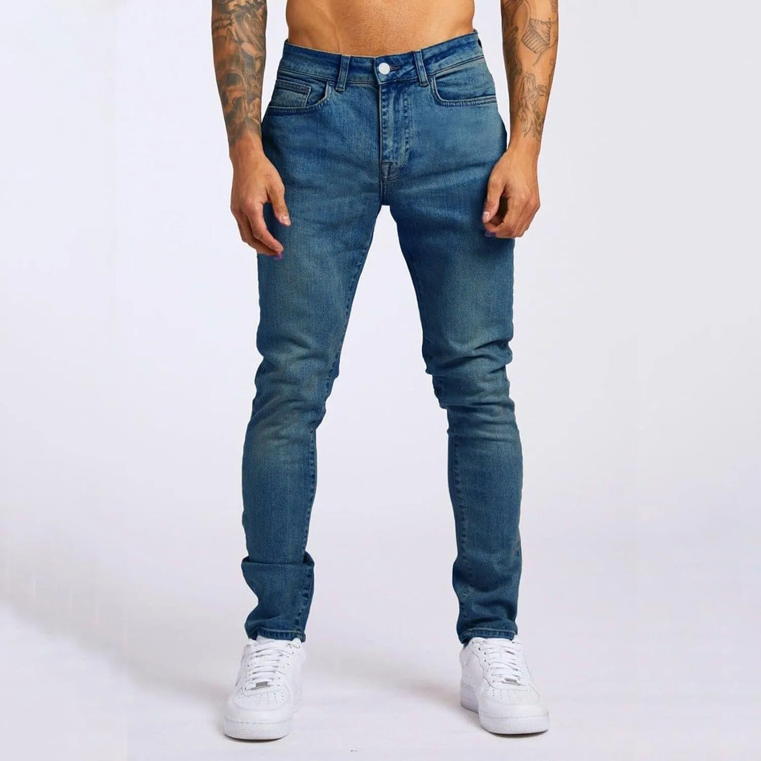 Mens Jeans Vintage Skinny Slim Fit Tapered Leg Denim Pants Casual Fashion Heavyweight Outdoor Hiking Classic Trousers