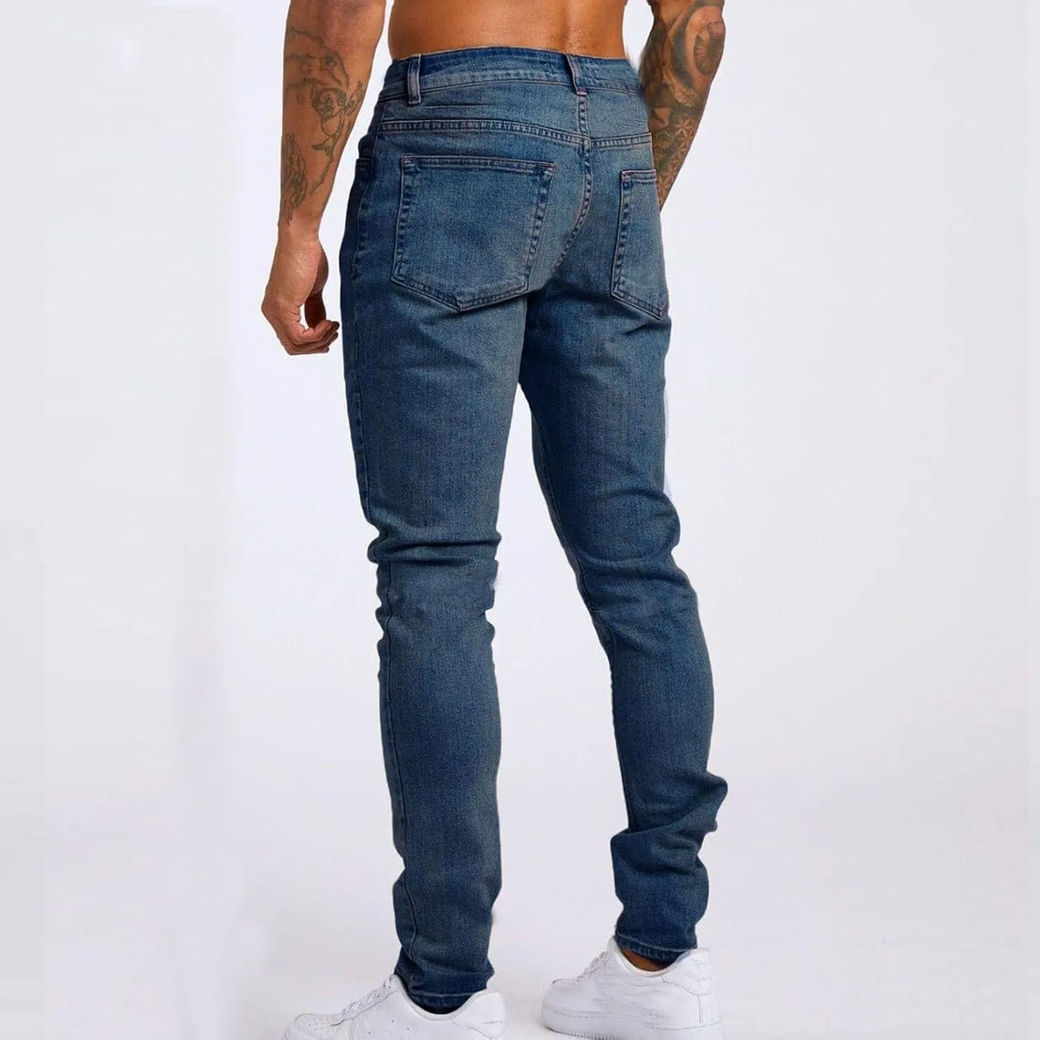 Mens Jeans Vintage Skinny Slim Fit Tapered Leg Denim Pants Casual Fashion Heavyweight Outdoor Hiking Classic Trousers