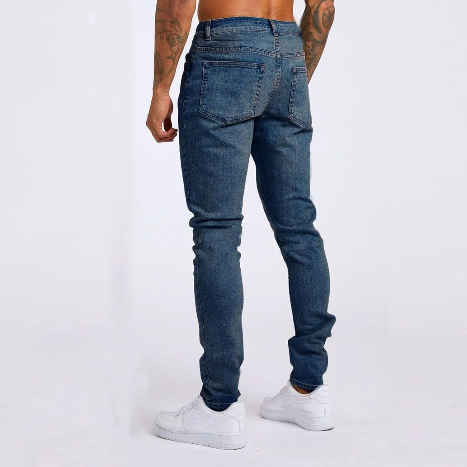 Mens Jeans Vintage Skinny Slim Fit Tapered Leg Denim Pants Casual Fashion Heavyweight Outdoor Hiking Classic Trousers