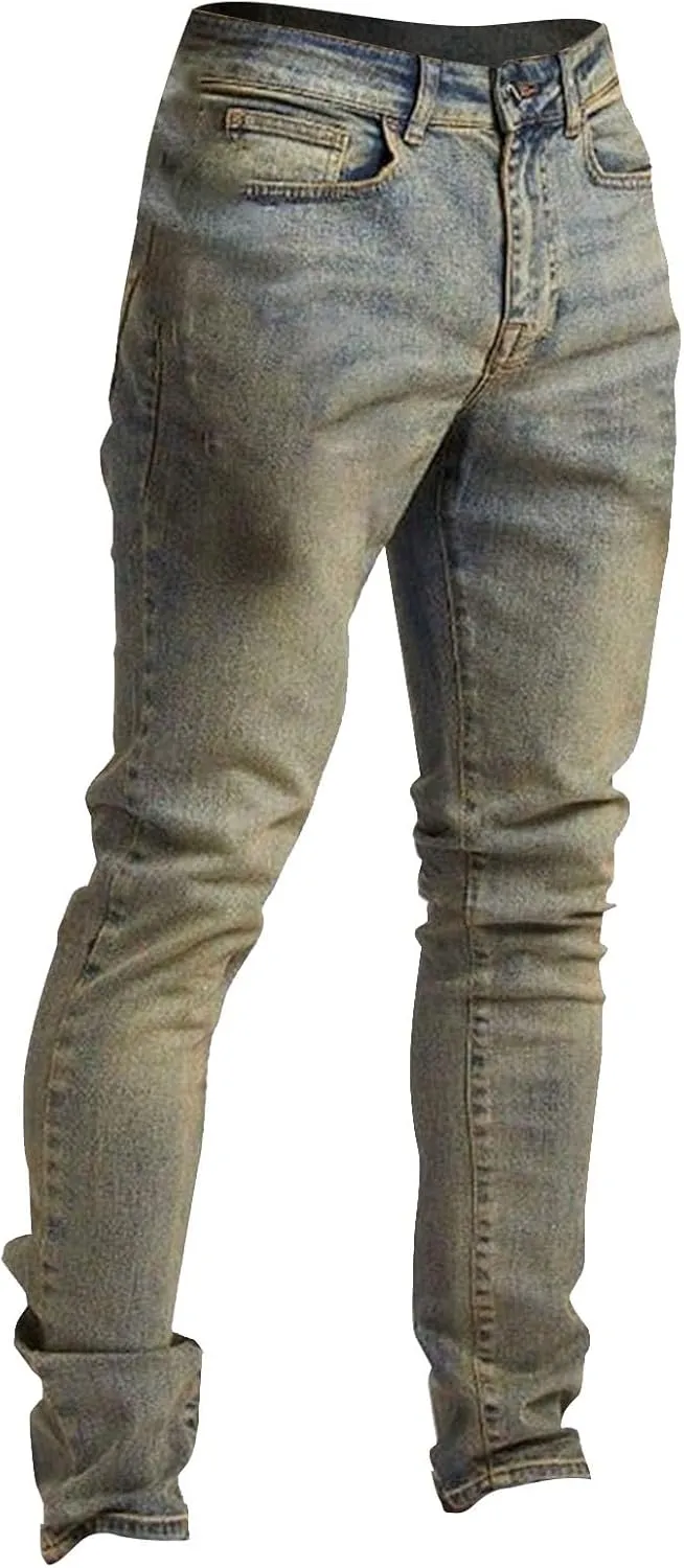 Mens Jeans Vintage Skinny Slim Fit Tapered Leg Denim Pants Casual Fashion Heavyweight Outdoor Hiking Classic Trousers