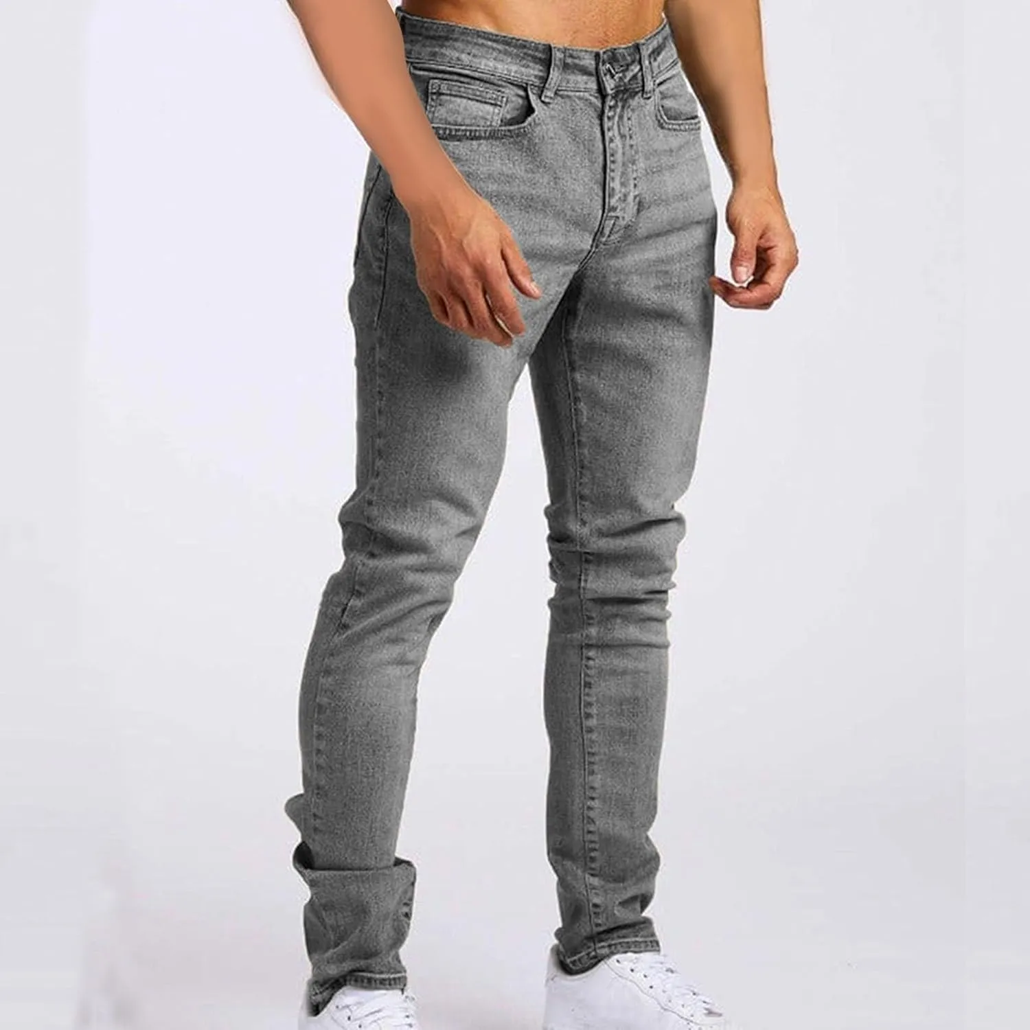 Mens Jeans Vintage Skinny Slim Fit Tapered Leg Denim Pants Casual Fashion Heavyweight Outdoor Hiking Classic Trousers