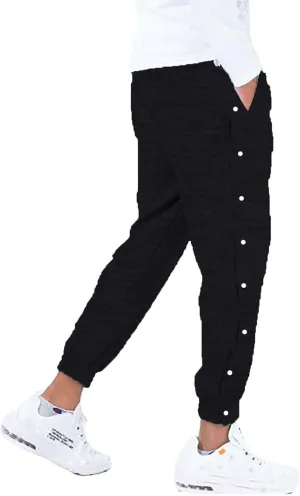Mens Jogger Pants Tear-Away Athletic Pants Side High Split Snap Button Striped Sweatpants Casual Workout Trousers