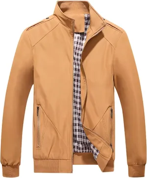 Men's Lightweight Full Zip Jacket Stand Collar Thin Outerwear Windbreaker Golf Zipper Coat Casual Bomber Jackets