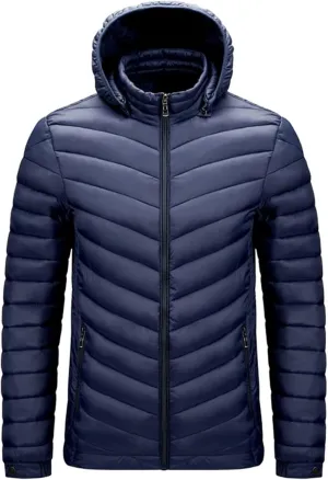 Mens Lightweight Packable Puffer Jacket Hooded Insulated Thermal Puffy Winter Jacket Windbreaker Coat for Hiking Travel