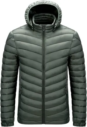 Mens Lightweight Packable Puffer Jacket Hooded Insulated Thermal Puffy Winter Jacket Windbreaker Coat for Hiking Travel