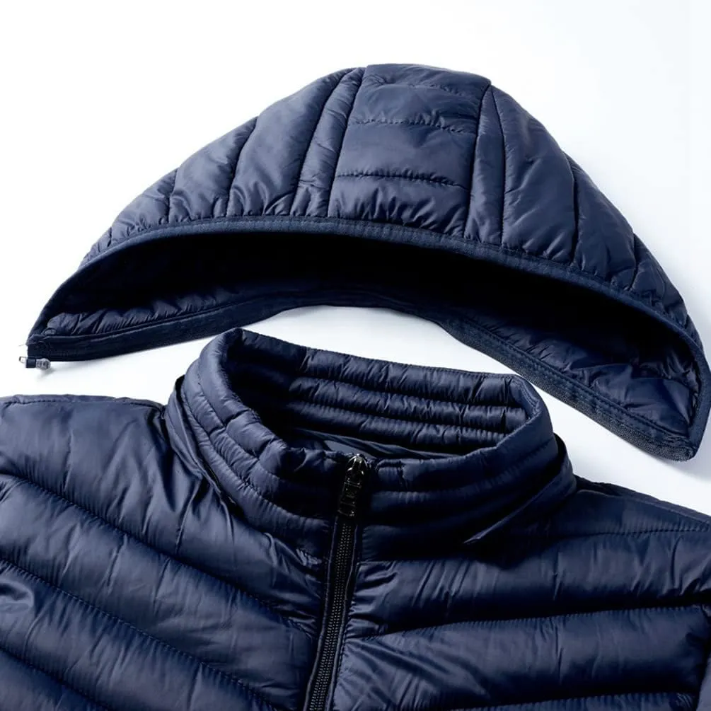 Mens Lightweight Packable Puffer Jacket Hooded Insulated Thermal Puffy Winter Jacket Windbreaker Coat for Hiking Travel