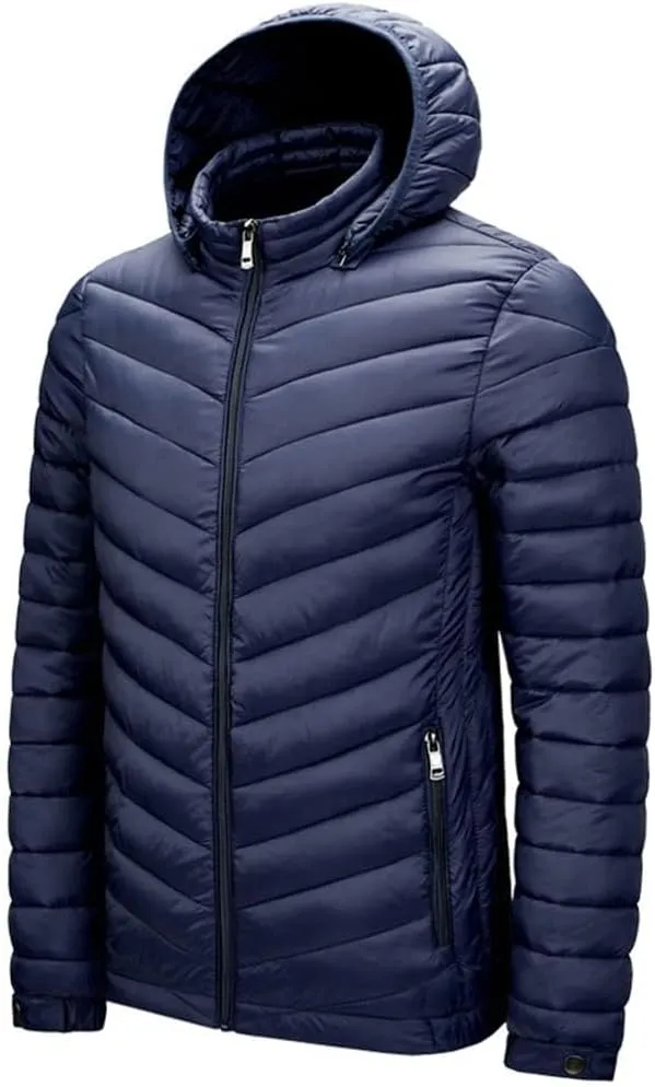 Mens Lightweight Packable Puffer Jacket Hooded Insulated Thermal Puffy Winter Jacket Windbreaker Coat for Hiking Travel