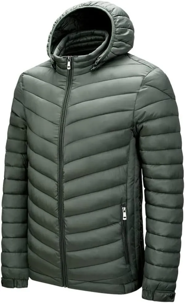 Mens Lightweight Packable Puffer Jacket Hooded Insulated Thermal Puffy Winter Jacket Windbreaker Coat for Hiking Travel