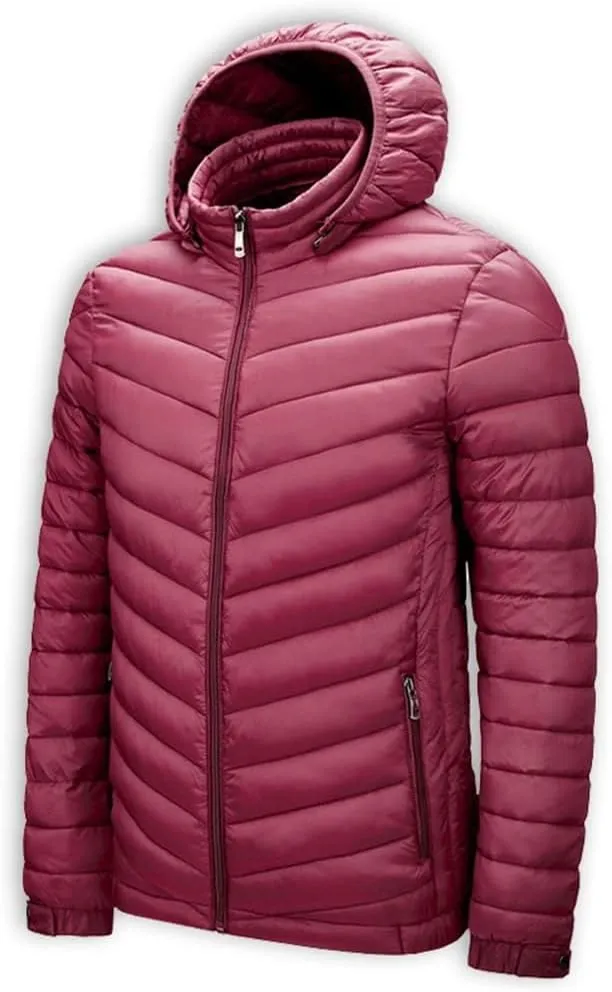 Mens Lightweight Packable Puffer Jacket Hooded Insulated Thermal Puffy Winter Jacket Windbreaker Coat for Hiking Travel
