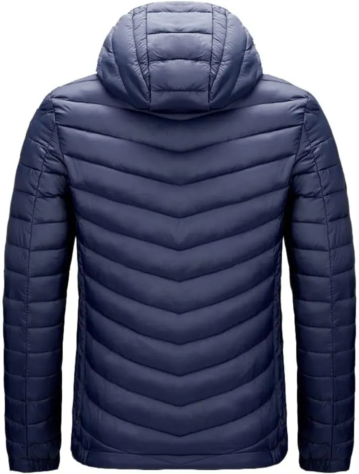Mens Lightweight Packable Puffer Jacket Hooded Insulated Thermal Puffy Winter Jacket Windbreaker Coat for Hiking Travel