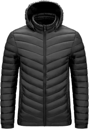 Mens Lightweight Packable Puffer Jacket Hooded Insulated Thermal Puffy Winter Jacket Windbreaker Coat for Hiking Travel