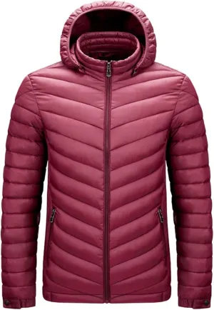 Mens Lightweight Packable Puffer Jacket Hooded Insulated Thermal Puffy Winter Jacket Windbreaker Coat for Hiking Travel