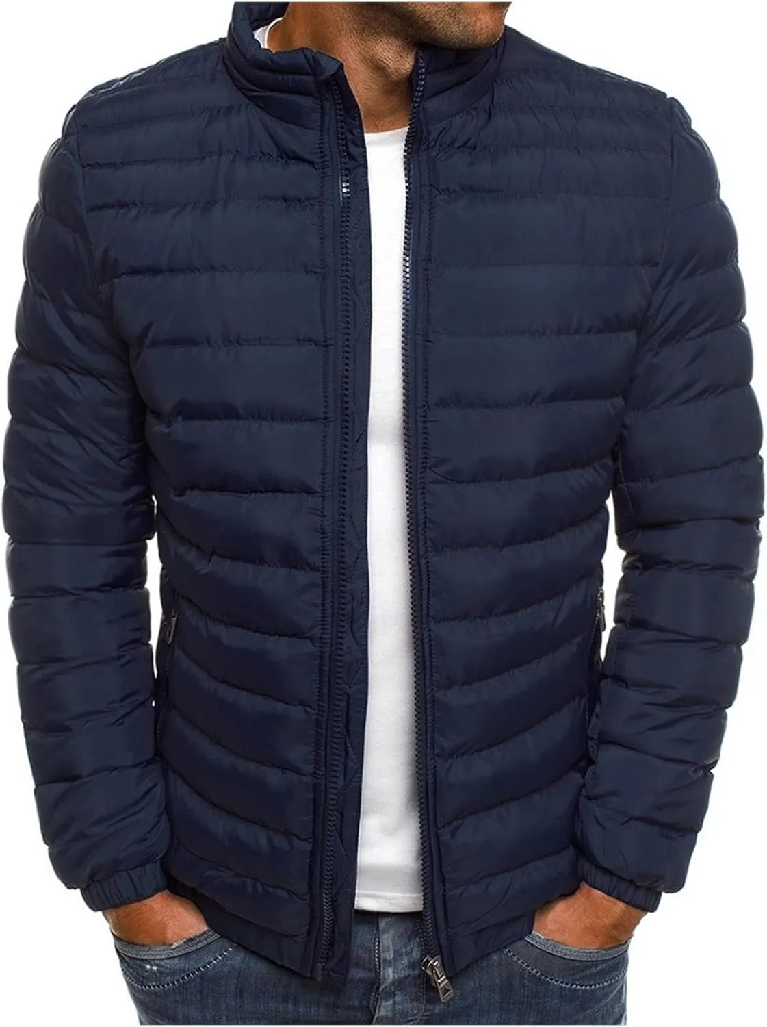 Men's Lightweight Winter Puffer Jacket Quilted Water Resistant Down Coat Jackets for Hiking Camping with Pockets