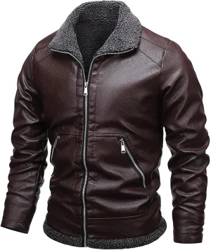 Men's Motorcycle Bomber Jacket Sherpa Fleece Lined Winter Jackets Lapel Collar Western Coat Moto Trucker Outerwear