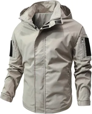 Mens Packable Rain Jacket Outdoor Waterproof Hooded Lightweight Classic Cycling Raincoat Softshell Jacket for Hiking