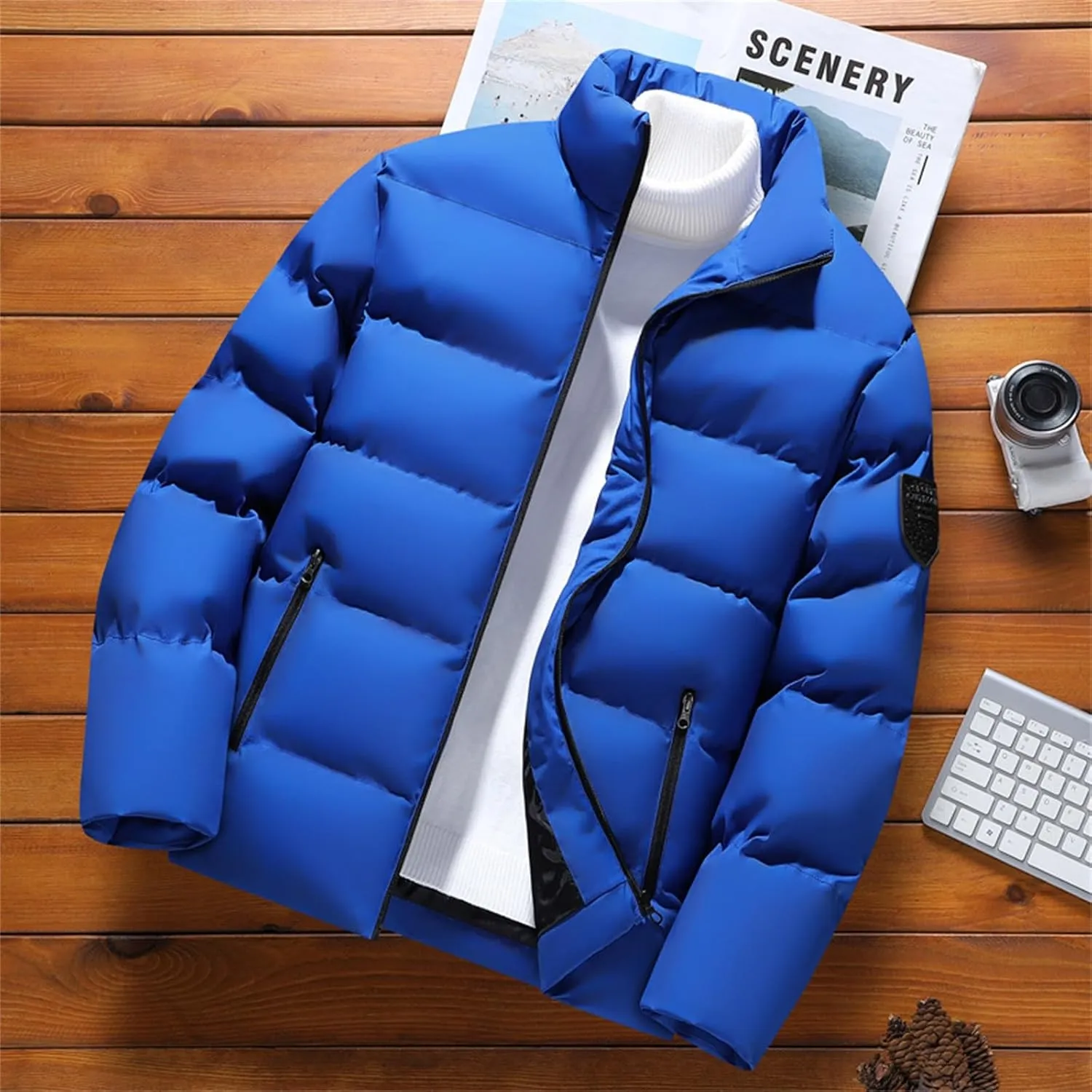 Mens Puffer Jacket with Hood Waterproof Long Sleeve Puffer Jackets Repellent Down-Hiking-Jackets Outdoor Mens Vests Outerwear