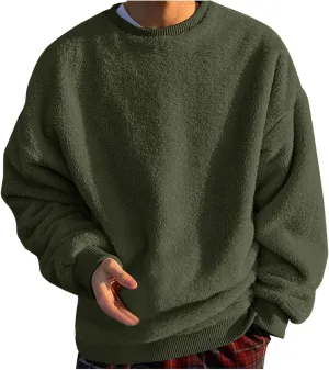 Men's Sherpa Fleece Oversized Sweatshirts Fuzzy Furry Crewneck Sweatshirt Soft Comfort Double-Sided Plush Sweatshirts