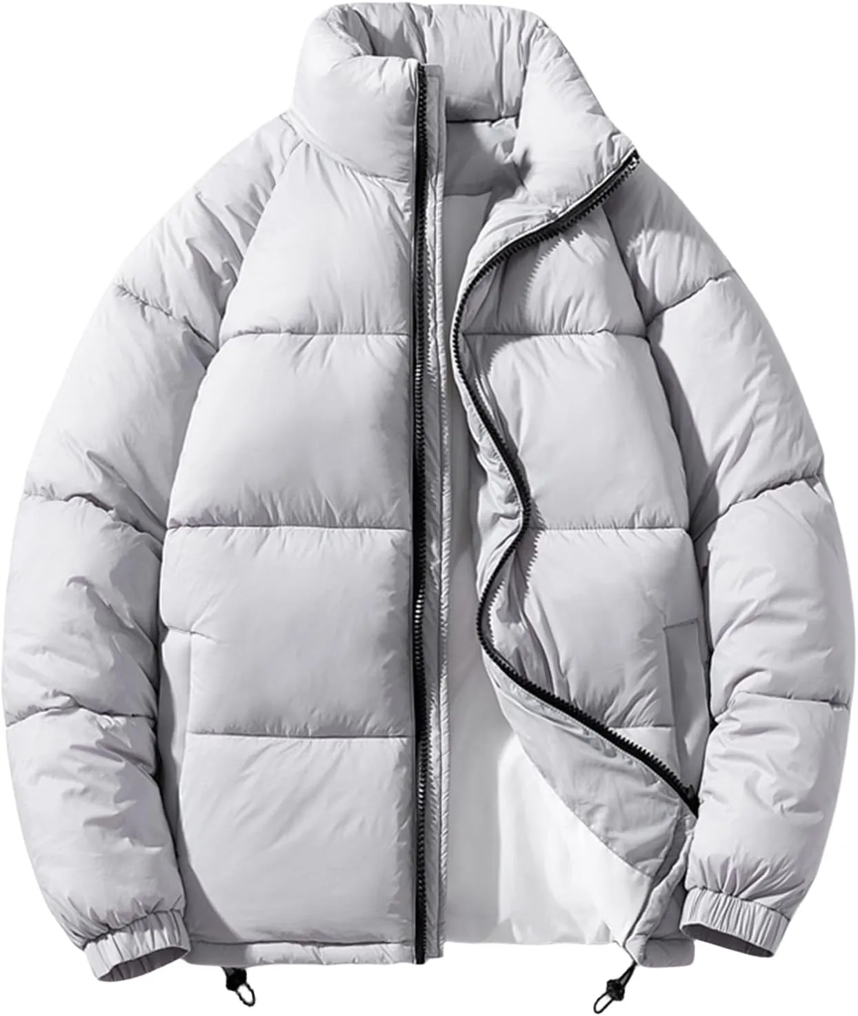 Men's Solid Casual Puffer Jackets Long Sleeve Stand Collar Zipper Thicken Down Parkas Coats Windbreaker Outwear