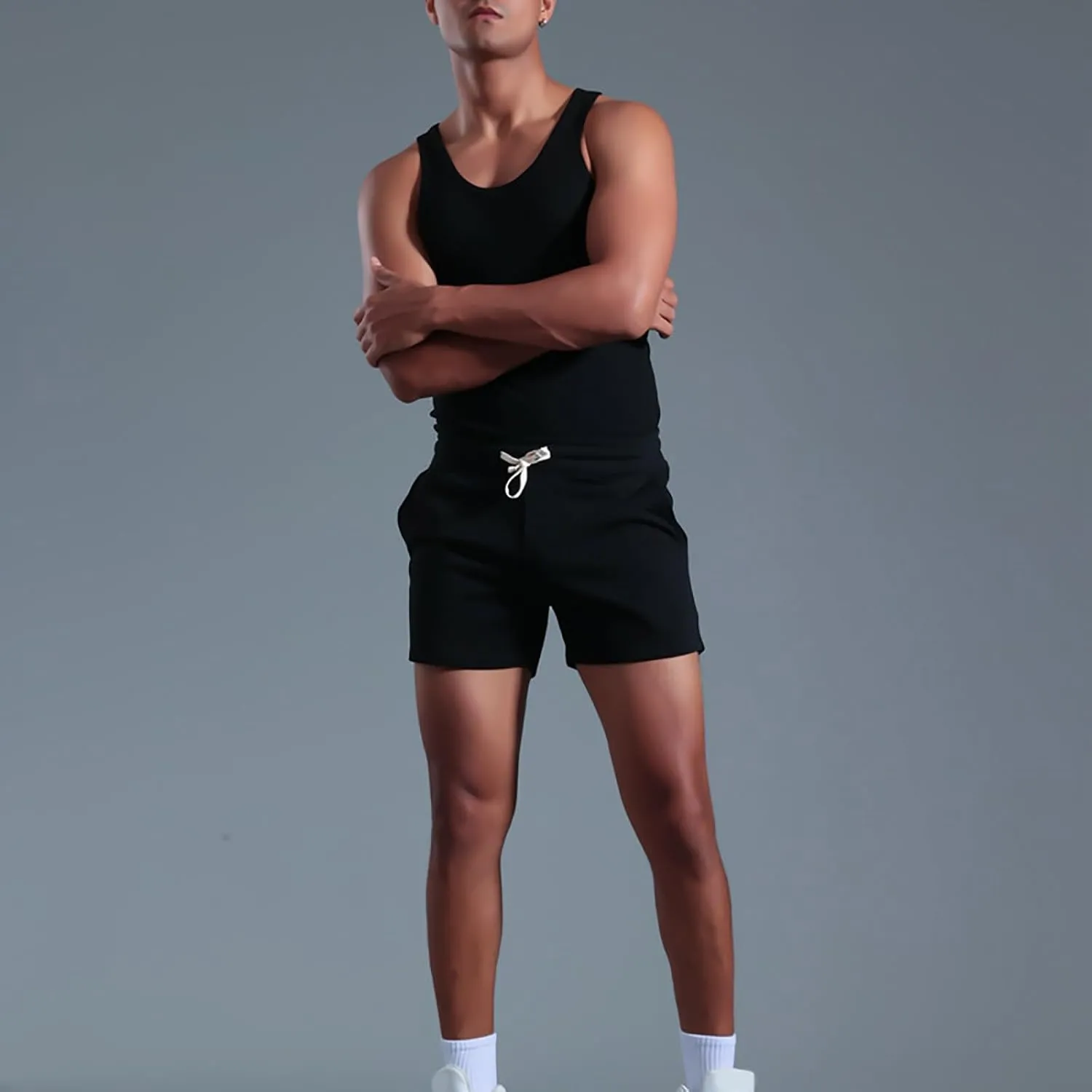 Mens Stretch Cotton Basic Athletic Running Shorts Quick Dry 5 Inches Gym Workout Shorts Training Sports Short Pants