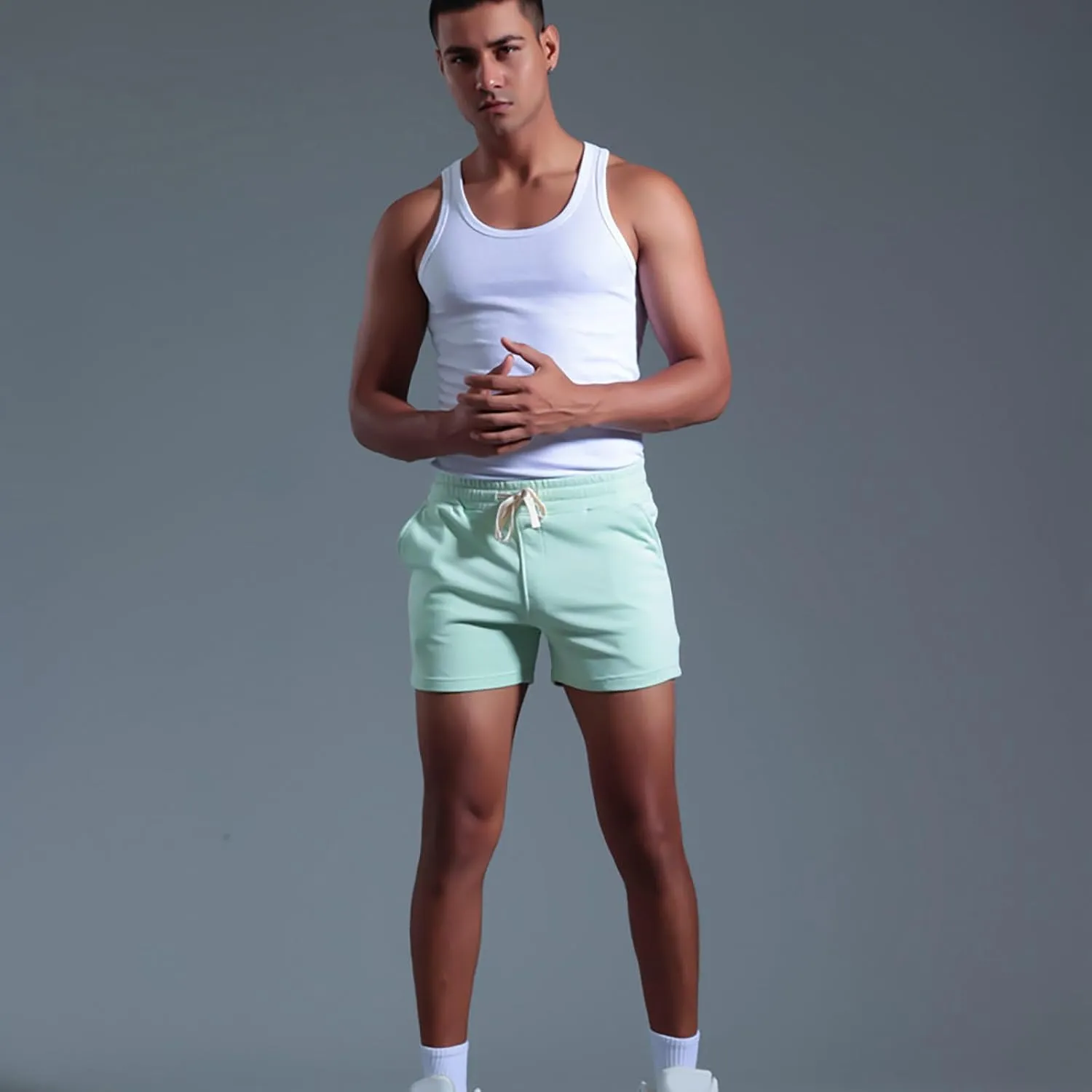 Mens Stretch Cotton Basic Athletic Running Shorts Quick Dry 5 Inches Gym Workout Shorts Training Sports Short Pants