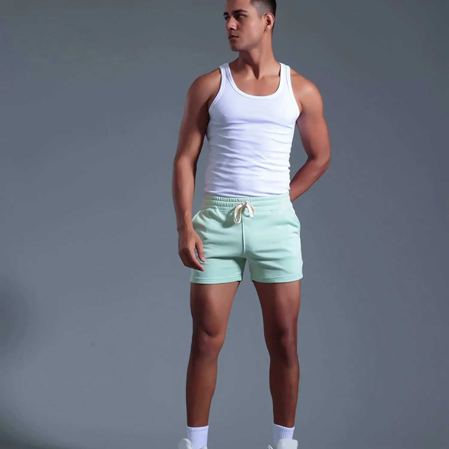 Mens Stretch Cotton Basic Athletic Running Shorts Quick Dry 5 Inches Gym Workout Shorts Training Sports Short Pants