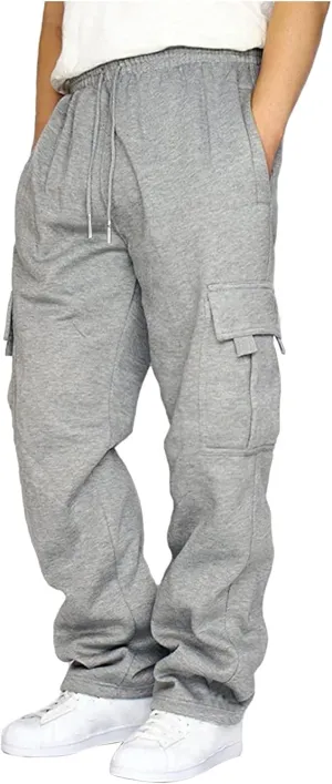 Mens Sweatpants with Pockets Big and Tall Heavyweight Cargo Fleece Sweatpants Stretch Elastic Waist Jogger Baggy Sports