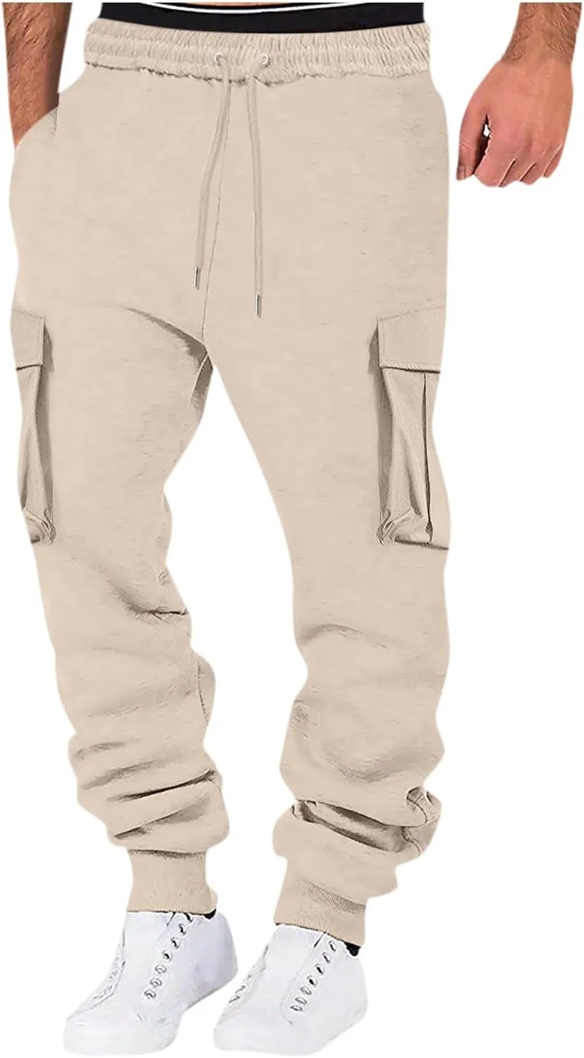 Mens Sweatpants with Pockets Big and Tall Pant Fleece Liend Pants Hiking Drawstring Joggers Cargo Pant Men Pants Hiking