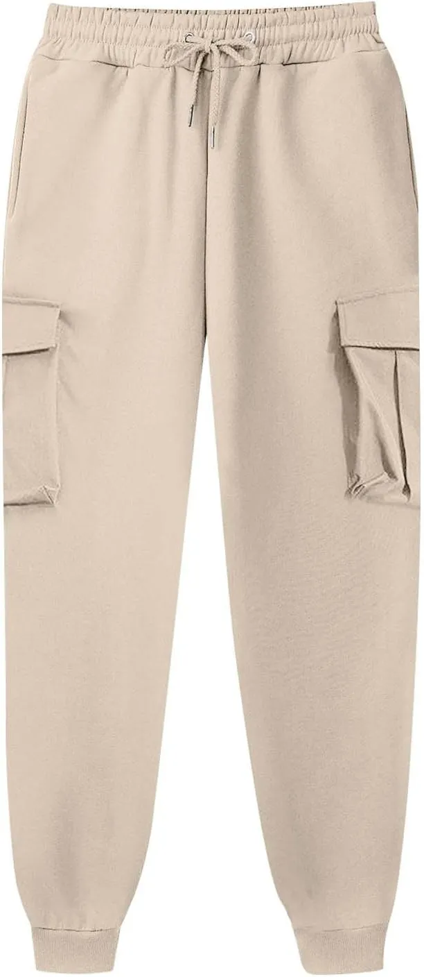 Mens Sweatpants with Pockets Big and Tall Pant Fleece Liend Pants Hiking Drawstring Joggers Cargo Pant Men Pants Hiking