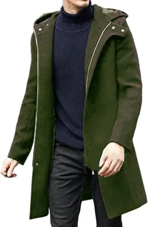 Mens Trench Coat Casual Lapel Collar Business Casual Winter Long Overcoats Fall Winter Pea Coat Zipper Hooded Jacket