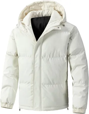 Men's Warm Puffer Jacket Men's Autumn and Winter Simple Comfortable Warm Plus Size Hooded Medium Warm Winter Coats